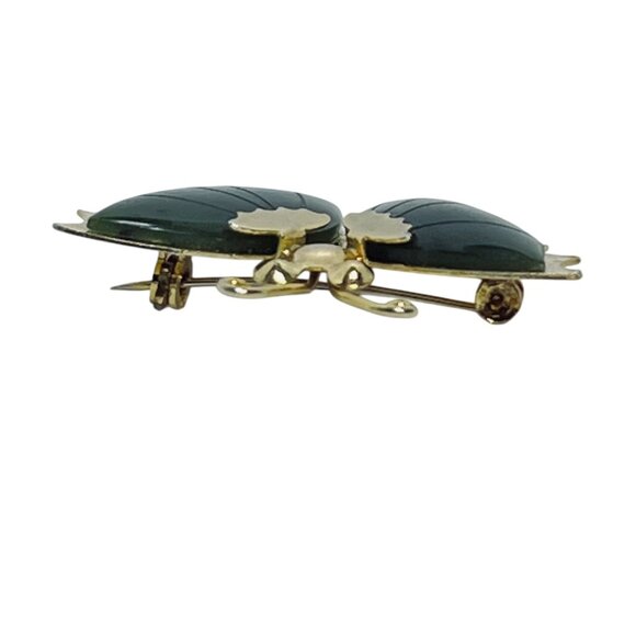 Vintage Gold Tone Butterfly Brooch With Nephrite Wings (5900) - Picture 5 of 6